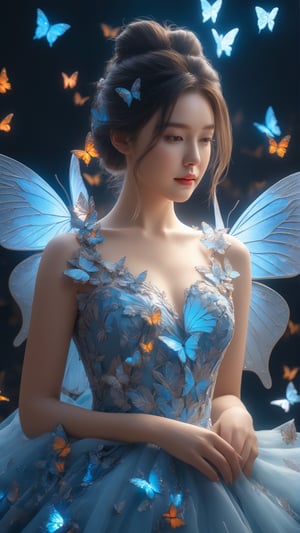 A girl wearing ,glowing butterflies gown dress,fantacy,  ,cinematic, photography,  hyper detailed, trending on artstation, sharp focus, studio photo, intricate details, highly detailed,detailed face, detailed, (ultra hd,) ,photo r3al