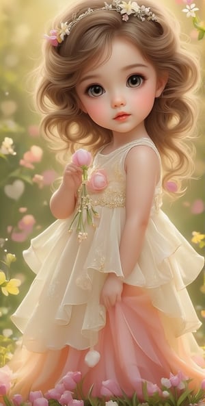 the beautiful round eyes so charming and adorable little girl's hand holding the flower nice photo 