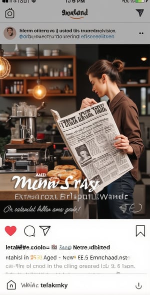 Instagram story image format for a restaurant, which depicts a newspaper with an article about the restaurant. 