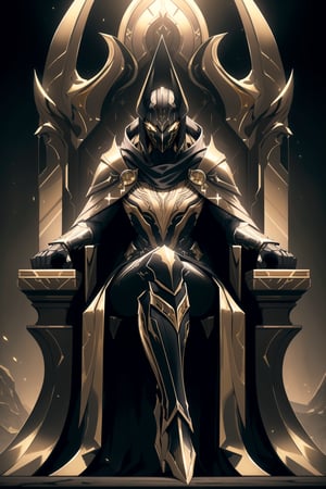 (Masterpiece, Best Quality), (Anubis Warrior in Warframe Style Armor), (Glowing Golden Eyes), (Wearing Black and Gold Anubis-Themed Armor and Black Flowing Cloak:1.4), (Desert Hidden Catacombs:1.2), (Sitting on Throne:1.4), Centered, (Full Body Shot:1.4), (From Front Shot:1.2), Insane Details, Intricate Face Detail, Intricate Hand Details, Cinematic Shot and Lighting, Realistic and Vibrant Colors, Sharp Focus, Ultra Detailed, Realistic Images, Depth of Field, Incredibly Realistic Environment and Scene, Master Composition and Cinematography, castlevania style,castlevania style,WARFRAME