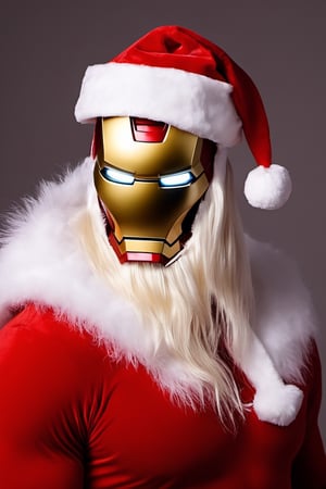 iron man wearing a ((santa claus hat)),santa_dress