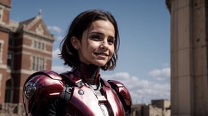 (8k, RAW photo, best quality, masterpiece), (realistic, photo-realistic)(best quality, masterpiece, intricate details:1.1),photorealistic,

Emma Watson
long hair, Brown haired,purple meril,

,ironman armor,
full body armor,
doesn't wear helm,
alone,
smile,
standing,
floating in the sky,
full-body_portrait,
looking_at_viewer,
,Realism,