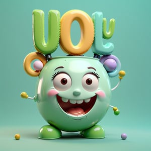 English Word " Uu ", 
for kids cheerful, 3d, C4D, mixer, Octane rendering, (full Croma green background), Masterpieces in pastel colors, Hard material, Best Quality, super detaill, High Quality, 4k, 3D