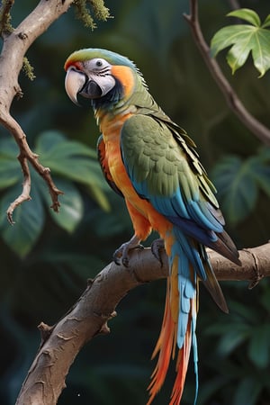 a parrot (Male) bird sitting on top of a tree branch, closed beak, very long tail, unsplashed photography, hyper realistic, staggering in its beauty, la nouvelle vague, sitting at a pond, , long flowing fins, highly capsuled, this set colours, Steve, 8k, sharp focused