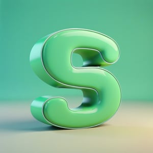 Normal English Word " S ", 
for kids cheerful, 3d, C4D, mixer, Octane rendering, (full Croma green background), Masterpieces in pastel colors, Hard material, Best Quality, super detaill, High Quality, 4k, 3D