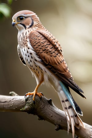 Kestrel bird sitting on top of a tree branch, closed beak, very long tail, unsplashed photography, hyper realistic, staggering in its beauty, la nouvelle vague, sitting at a pond, , long flowing fins, highly capsuled, this set colours, Steve, 8k, sharp focused