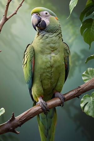 Green parrot (Male) bird sitting on top of a tree branch, closed beak, very long tail, unsplashed photography, hyper realistic, staggering in its beauty, la nouvelle vague, sitting at a pond, , long flowing fins, highly capsuled, this set colours, Steve, 8k, sharp focused