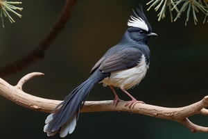 a white Male Western Parotia bird (Male) bird sitting on top of a tree branch, closed beak, very long tail, unsplashed photography, hyper realistic, staggering in its beauty, la nouvelle vague, sitting at a pond, , long flowing fins, highly capsuled, this set colours, Steve, 8k, sharp focused