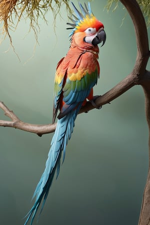 a parrot (Male) bird sitting on top of a tree branch, closed beak, very long tail, unsplashed photography, hyper realistic, staggering in its beauty, la nouvelle vague, sitting at a pond, , long flowing fins, highly capsuled, this set colours, Steve, 8k, sharp focused