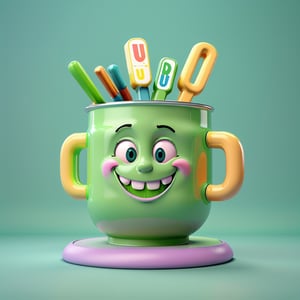 English Word " Uu ", 
for kids cheerful, 3d, C4D, mixer, Octane rendering, (full Croma green background), Masterpieces in pastel colors, Hard material, Best Quality, super detaill, High Quality, 4k, 3D