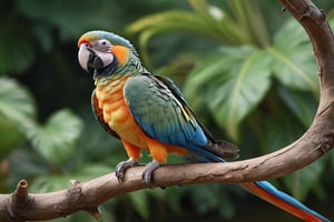 a parrot (Male) bird sitting on top of a tree branch, closed beak, very long tail, unsplashed photography, hyper realistic, staggering in its beauty, la nouvelle vague, sitting at a pond, , long flowing fins, highly capsuled, this set colours, Steve, 8k, sharp focused