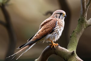 Kestrel bird sitting on top of a tree branch, closed beak, very long tail, unsplashed photography, hyper realistic, staggering in its beauty, la nouvelle vague, sitting at a pond, , long flowing fins, highly capsuled, this set colours, Steve, 8k, sharp focused