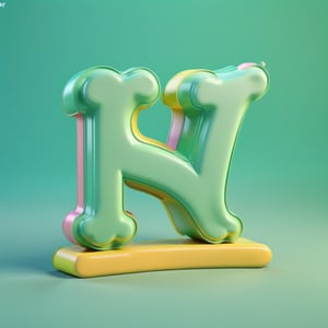 Normal English Word " N ", 
for kids cheerful, 3d, C4D, mixer, Octane rendering, (full Croma green background), Masterpieces in pastel colors, Hard material, Best Quality, super detaill, High Quality, 4k, 3D