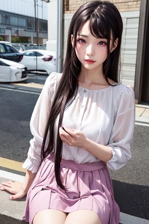 masterpiece, best quality, high definition, 
Kaori Houjou, solo, (purple eyes:1.1), (black hair:1.2), long hair, (pink fluffy blouse and knee-length skirt), (elegant, feminine, sophisticated), (cute girl), gorgeous face, gorgeous eyes, detailed face, detailed hands, angry face, photorealistic, (asian face:1.2).
