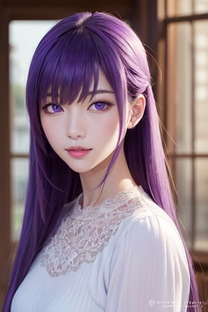 masterpiece, best quality, Busujima Saeko, high definition, solo, (purple eyes:1.3), (purple hair:1.1), (Simply Straight Pony Hair:1.2), (elegant, feminine, sophisticated), (beautiful girl), gorgeous face, gorgeous eyes, detailed face, detailed hands, smile, photorealistic, (asian face:1.2), 