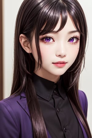 masterpiece, best quality, high definition, 
Kaori Houjou, solo, (purple eyes:1.1), (black hair:1.2), long hair, school_uniform, (elegant, feminine, sophisticated), (cute girl), gorgeous face, gorgeous eyes, detailed face, detailed hands, smile, photorealistic, (asian face:1.2)