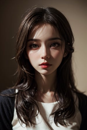 a 20 yo woman, long hair, high contrast, (direct lighting, natural skin texture,  hyperrealism,  soft light,  sharp), chromatic_background, simple background, (((looking_at_viewer,  pov_eye_contact,  looking_at_camera,  headshot,  head_portrait,  headshot_portrait,  facing front))), big lips, looking_at_viewer,  pov_eye_contact,  looking_at_camera,  headshot,  head_portrait,  headshot_portrait,  facing front, Detailedface, Detailedeyes,perfecteyes