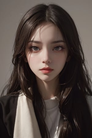 a 20 yo woman, long hair, high contrast, (direct lighting, natural skin texture,  hyperrealism,  soft light,  sharp), chromatic_background, simple background, (((looking_at_viewer,  pov_eye_contact,  looking_at_camera,  headshot,  head_portrait,  headshot_portrait,  facing front))), big lips, looking_at_viewer,  pov_eye_contact,  looking_at_camera,  headshot,  head_portrait,  headshot_portrait,  facing front, Detailedface, Detailedeyes, 