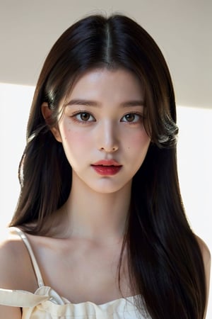 masterpiece,  best quality,  1girl, long_hair, closed mouth, looking at viewer, (((looking_at_viewer,  pov_eye_contact,  looking_at_camera,  headshot,  head_portrait,  headshot_portrait,  facing front))), (realistic:1.5),  cinemagraph,sullyoonlorashy,wonyounglorashy