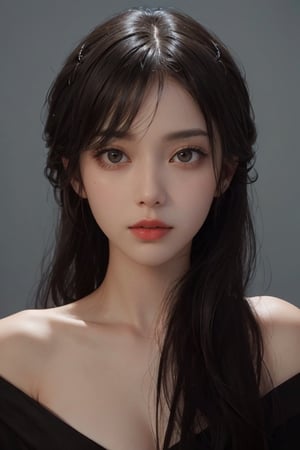 a 20 yo woman, dark hair, black hair, high contrast, (direct lighting, natural skin texture,  hyperrealism,  soft light,  sharp), chromatic_background, simple background, (((looking_at_viewer,  pov_eye_contact,  looking_at_camera,  headshot,  head_portrait,  headshot_portrait,  facing front))), big lips, looking_at_viewer,  pov_eye_contact,  looking_at_camera,  headshot,  head_portrait,  headshot_portrait,  facing front, Detailedface, Detailedeyes, 