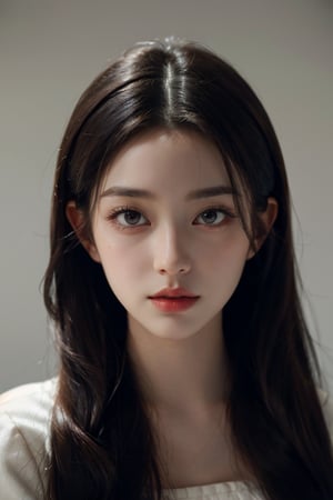 a 20 yo woman,long hair,dark theme, soothing tones, muted colors, high contrast, (natural skin texture, hyperrealism, soft light, sharp),chromatic_background,simple background,(((looking_at_viewer,  pov_eye_contact,  looking_at_camera,  headshot,  head_portrait,  headshot_portrait,  facing front))),big lips,wonyounglorashy