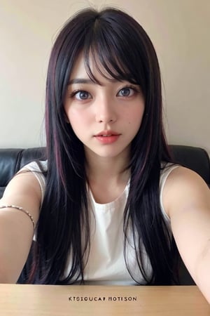 a 20 yo woman,long hair,dark theme, soothing tones, muted colors, high contrast, (natural skin texture, hyperrealism, soft light, sharp),chromatic_background,simple background,(((looking_at_viewer,  pov_eye_contact,  looking_at_camera,  headshot,  head_portrait,  headshot_portrait,  facing front))),big lips,HOSHINO AI