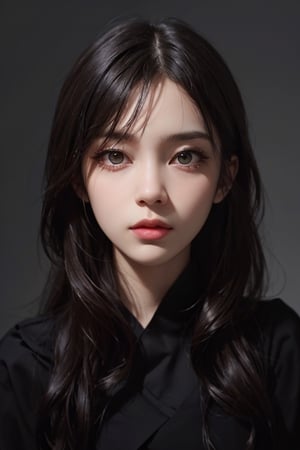 a 20 yo woman, dark hair, black hair, high contrast, (direct lighting, natural skin texture,  hyperrealism,  soft light,  sharp), chromatic_background, simple background, (((looking_at_viewer,  pov_eye_contact,  looking_at_camera,  headshot,  head_portrait,  headshot_portrait,  facing front))), big lips, looking_at_viewer,  pov_eye_contact,  looking_at_camera,  headshot,  head_portrait,  headshot_portrait,  facing front, Detailedface, Detailedeyes, 