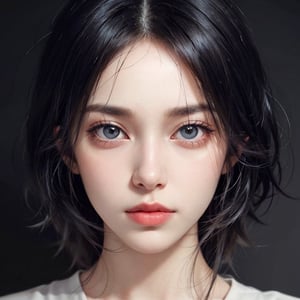 a 20 yo woman, direct lighting,  long hair,  soothing tones,  high contrast,  (natural skin texture,  hyperrealism,  soft light,  sharp), chromatic_background, simple background, (((looking_at_viewer,  pov_eye_contact,  looking_at_camera,  headshot,  head_portrait,  headshot_portrait,  facing front))), big lips, looking_at_viewer,  pov_eye_contact,  looking_at_camera,  headshot,  head_portrait,  headshot_portrait,  facing front, Detailedface, Detailedeyes,