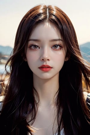 a 20 yo woman, long hair, high contrast, (direct lighting, natural skin texture,  hyperrealism,  soft light,  sharp), chromatic_background, simple background, (((looking_at_viewer,  pov_eye_contact,  looking_at_camera,  headshot,  head_portrait,  headshot_portrait,  facing front))), big lips, looking_at_viewer,  pov_eye_contact,  looking_at_camera,  headshot,  head_portrait,  headshot_portrait,  facing front, Detailedface, Detailedeyes, perfecteyes,