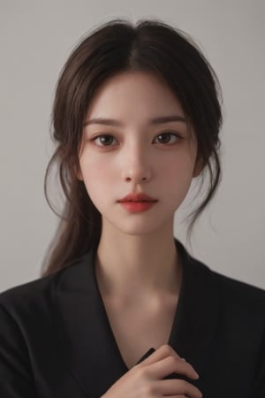 a 20 yo woman, long hair, high contrast, (direct lighting, natural skin texture,  hyperrealism,  soft light,  sharp), chromatic_background, simple background, (((looking_at_viewer,  pov_eye_contact,  looking_at_camera,  headshot,  head_portrait,  headshot_portrait,  facing front))), big lips, looking_at_viewer,  pov_eye_contact,  looking_at_camera,  headshot,  head_portrait,  headshot_portrait,  facing front, Detailedface, Detailedeyes,hu tao(genshin impact)