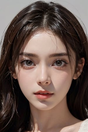 a 20 yo woman, long hair, high contrast, (direct lighting, natural skin texture,  hyperrealism,  soft light,  sharp), chromatic_background, simple background, (((looking_at_viewer,  pov_eye_contact,  looking_at_camera,  headshot,  head_portrait,  headshot_portrait,  facing front))), big lips, looking_at_viewer,  pov_eye_contact,  looking_at_camera,  headshot,  head_portrait,  headshot_portrait,  facing front, Detailedface, Detailedeyes, perfecteyes,