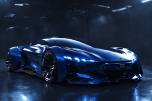 concept sports car, futuristic, dark blue color,cyborg style