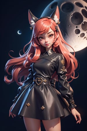 3dmm style,(masterpiece, best quality:1.4), midnight, cool, vivid, mesmerizing, 1girl, dress, dog ears, moon, full body