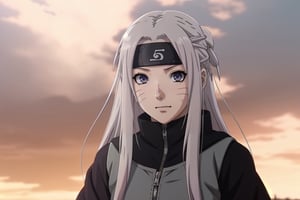 in the naruto universe, anime by Masashi Kishimoto, daughter of kakashi, she have a long hair grey, long dress black, she is cute girl, blue eyes, she launch a lot of power like father Kakashi, raikiri. 4K HD
