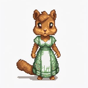 pixel art, cartoon female squirel wearing summer_dress and practicing to be medium.
