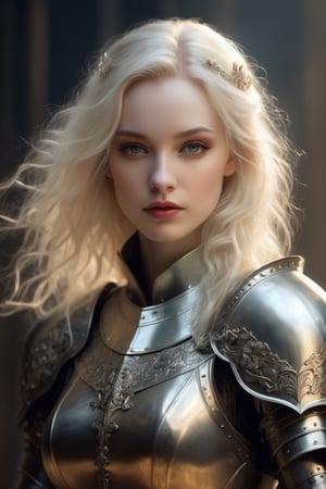 afemale knight, confident, smirk, pale skin, sexy, beauty, glare, masterpice, detailed, realistic, real, intricate, proffesional, 4K, ((by Anne Bachelier))