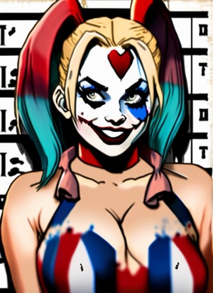 naked Harley Quinn with heels mugshot
