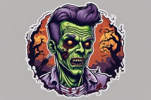 logo, the Psychopath zombie barber, cut hair, vintage vibrant color spooky, mystical, ,tshirt design, white background