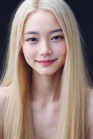 1 woman, small smile, asian girl, 20 years old girl, blond hair, long hair,Realism