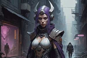 close-up of female "high elf", wearing lucrious intricate robes, walking around in cyberpunk alley from Shadowrun and "Mass Effect" and "No Man's Sky" and "Cyberpunk 2077", Post-apocalyptic cannibalistic, nuclearpunk, armour, metal, rusty, soldier, helmet, atompunk, Oil on canvas in the style of JBC Corot, Ernest Buckmaster, luis royo, android jones and atey ghailan, desolated, inspired by Scarlett hooft graafland, Boris Vallejo, frank frazetta, François Pompon, Alphonse Mucha, Jean Dupas, Eugeniusz Zak, Simon Stalenhag and Pascal Blanché, Gerald Brom, Jean Tinguely, Zdzisław Beksiński, Anne Geddes, Francis Bacon, Derek Rickard, Yoshikata Amano, Andy Kehoe, Ismail Inceoglu, Russ Mills, Victo Ngai, Bella Kotak, noir, by charlie bowater and dan mumford and trevor Brown, heavy shadows, dark tones, city background, noir, gloomy, dark, neo-noir cyberpunk city, intricate, elegant, highly detailed, devil-armor, 2D motifs detailed dark fantasy digital painting, artstation, concept art, smooth, sharp focus, illustration, art by Otomo Katsuhiro and Shirō Masamune and Oshii Mamoru, style of Jason de Graaf, James Clyne, intricately detailed, cyberpunk, pop art, long exposure, sharp focus, radiant, trending on Artstation, abstract art complementary colors fine details, nostalgic and emotional, cloudy sky, dramatic use of high contrast black and white, surreal, nightmare, rage, art deco, posterised, psychedelic, in the German expressionist style of Hermann Stenner and alex grey and Gustavé Doré, lithograph, pencil drawing, highly detailed, portrait, color photography, in the style of Roger Ballen and Yousuf Karsh and Alfred Stieglitz and Heinrich Hoffmann and Imogen Cunningham and Irving Penn and Robert Frank and Edward Weston and Robert Capa and Annie Leibovitz and Henri-Cartier Bresson and Richard Avedon and Dorothea Lange and simon stalenhag and pascal blanche and alphonse mucha black and white, purple and blue, charcoal drawing, highly detailed