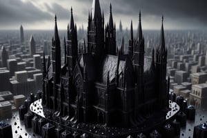 3d render, black crystal gothic city, hyperrealistic 8k photo realistic sharp detail (full view) centered