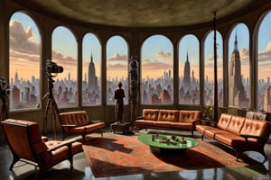 high resolution concept art of an apartment living room overlooking a large futuristic city with floor to ceiling windows and mid century modern furniture, portrait, color photography, in the style of Roger Ballen and Yousuf Karsh and Alfred Stieglitz and Heinrich Hoffmann and Imogen Cunningham and Irving Penn and Robert Frank and Edward Weston and Robert Capa and Annie Leibovitz and Henri-Cartier Bresson and Richard Avedon and Dorothea Lange and simon stalenhag and pascal blanche and alphonse mucha, highly detailed skin, Hasselblad dslr, zeiss 150mm f/2.8 hasselblad, gorgeous volumetric lighting, sharp focus, standing on 8th Avenue, art photography, stock photo, Trending, cinematic lighting cgsociety