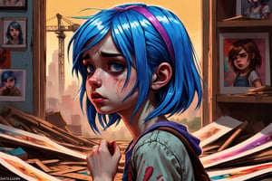 a drawing of a girl with blue hair, realism, portrait of max caulfield, devastated, a full-color airbrushed, jeszika le vye, comic art ”, laica chrose, tearaway, grimes, high detail iconic character, david baldeon comic art, pride, innocence, jordan lamarre - wan, promo art, beautiful depiction, unhappy, crane