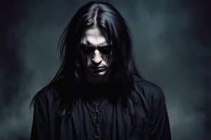 depression, despair, dark, young goth long haired man in black clothes, sadness, inner demons