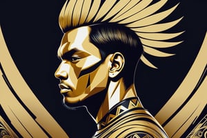 behance favourite, gold and black, by Sarah Morris, pidgey, els, dwell, behance. polished, dynamic character design, by Charles Roka, flat tone, stylized, elegant asymmetricalby Chinwe Chukwuogo-Roy, tribal paint, simplified shapes, featured on artsation, abstract album cover, silhouette of a man, rooted lineage