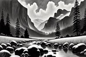 I love Ansel Adams and David Noton. Try the English romantics, like William Turner, for a soft pastoral look.Try impressionists like Cezanne or Monet. Try Asian inkwash painting, or go modern art with David Hockey. Like always, pick something an idea you like and google it together with the word "artist", and check out the images.