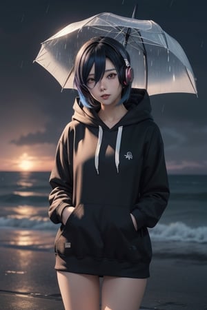 anime girl listening to music in the rain by the ocean, nightcore, 4k anime wallpaper, anime style 4 k, anime wallpaper 4k, anime wallpaper 4 k, black haired girl wearing hoodie, anime vibes, an anime girl, anime art wallpaper 4 k, anime art wallpaper 4k, anime art wallpaper 8 k, beautiful anime girl