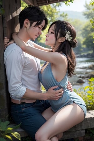 nature background, an adorable couple,wearing wrenchpjbss,kaede,REVERSE UPRIGHT STRADDLE