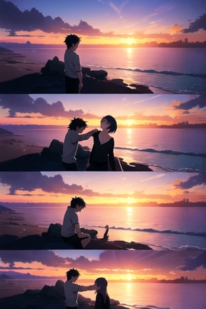 anime couple kissing on the beach at sunset, sakimichan and makoto shinkai, fiona staples and makoto shinkai, guweiz and makoto shinkai, ( ( makoto shinkai ) ), makoto shinkai cyril rolando, gorgeous romantic sunset, makoto shinkai!, makoto shinkai. —h 2160