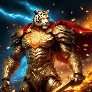 Realistic
FULL BODY IMAGE, Description of a [WHITE WARRIOR HUMAN TIGER WHITE WINGS] muscular arms, very muscular and very detailed, LEFT ARM WITH HEAVY REINFORCED BRACELET with solid shield, right hand holding a transparent fire sword, dressed in golden armor of full body filled with red roses, helmet on head, glowing blue electricity running through his body, golden armor and completely white letter H medallion on chest, hdr, 8k, subsurface dispersion, specular light, high resolution, octane rendering, big money field background, field background of GOLDEN WHEAT and red ROSES, medallion with the letter H on the chest, background Rain of gold coins and dollar bills, (GOOD LUCK) fire sword H, shield H, letter H pendant, letter H medallion on uniform, hypermuscle, H on chest, helmet that covers his ENTIRE face, FULL BODY IMAGE, super strong legs with armor with gold details